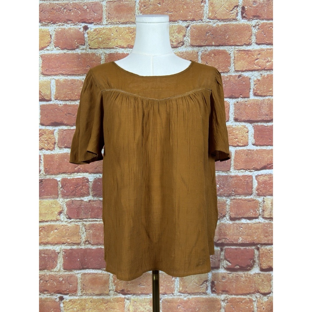Nanette Lepore Brown Rust Rayon Blouse Semi-Sheer Key Hole Size Medium